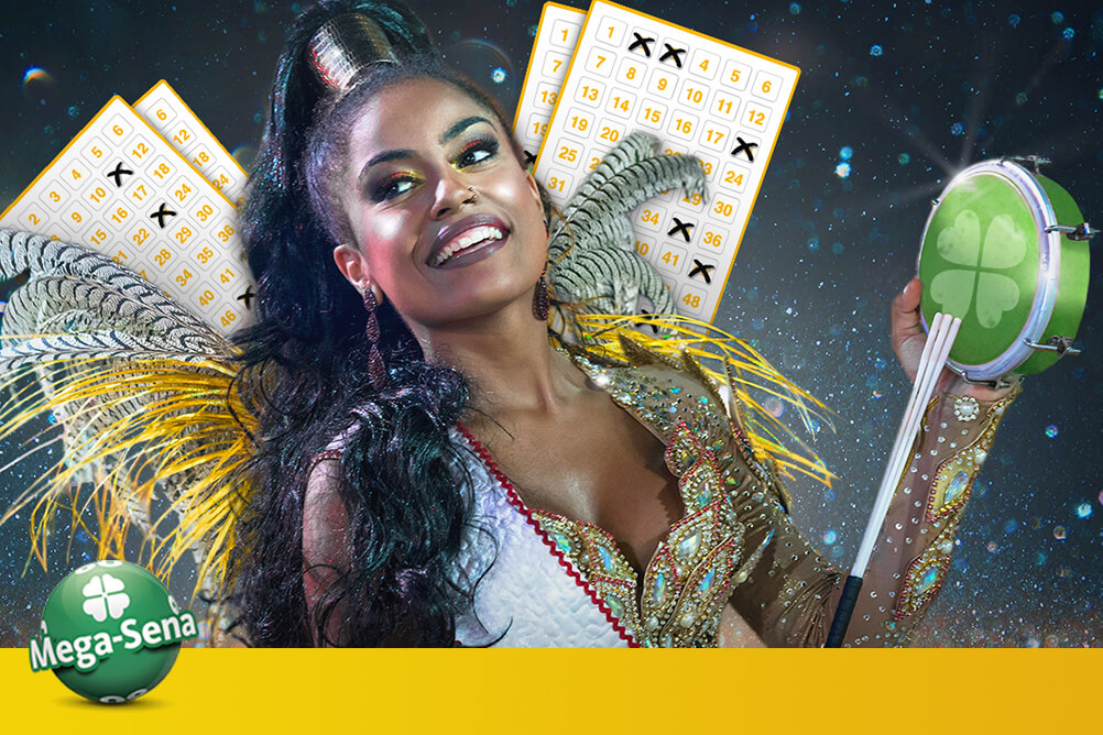 Mulata toca o pandeiro  e celebra a Mega Sena de Carnaval