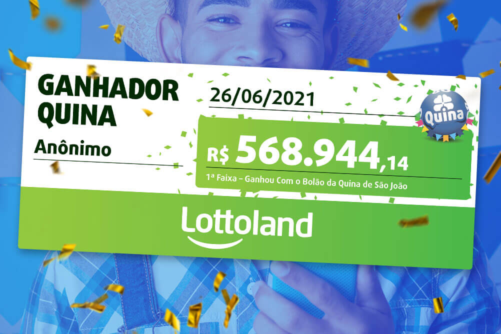 Imagem do um ganhador da Quina, anônimo, segurando um cheque de R$ 568.944,14