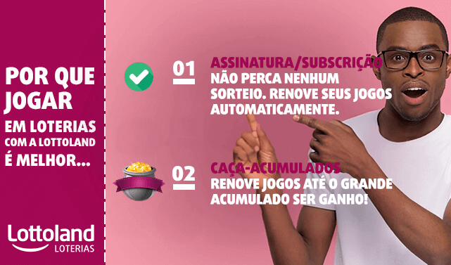Infográfico com recursos exclusivos para jogadores de loteria online: subscrição ou assinatura e caça-acumulados!