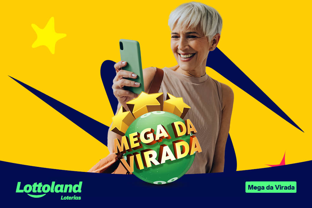 Senhora olhando para seu celular feliz ao descobrir estratégias para ganhar na Mega da Virada.Senhora olhando para seu celular feliz ao descobrir estratégias para ganhar na Mega da Virada.
