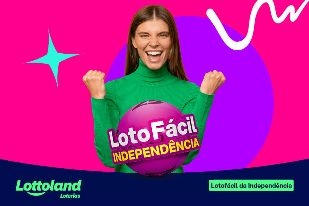 Mulher em suéter verde com os punhos para cima em celebração por apostar nos números que mais saem da Lotofácil da Independência.