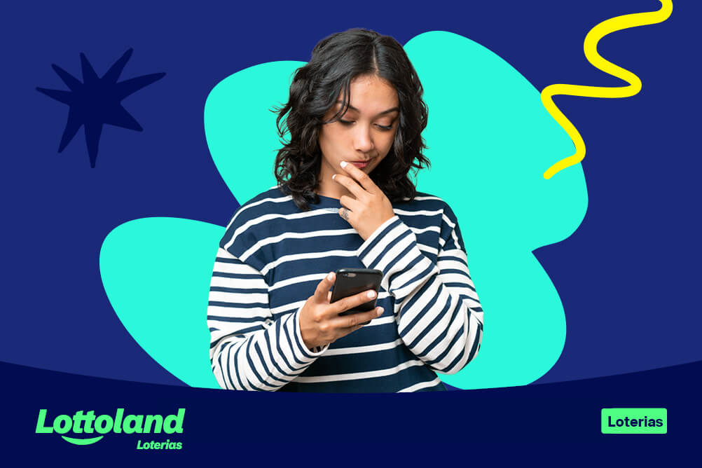 É possível prever os números da loteria? Mulher com expressão pensativa olhando para o celular procurando se é possível prever os números da loteria?