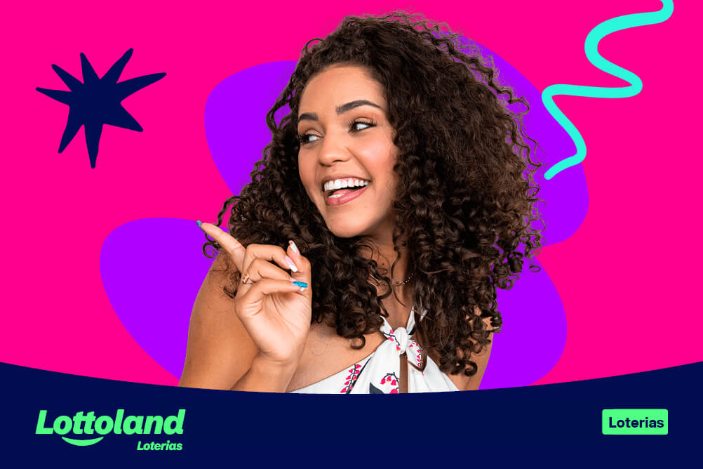 Mulher apontando com o dedo indicador para o lado qual a loteria mais fácil de ganhar no Brasil e no mundo.