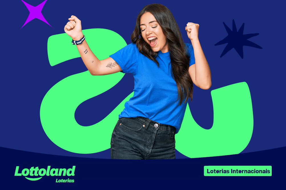 Mulher com os punhos para cima e para os lados dançando depois de descobrir as loterias internacionais.